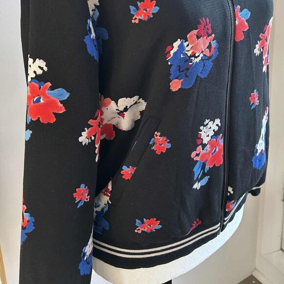 Vince Camuto Chic Black Floral Crepe Lined Bomber Jacket with Zip – US S - Picture 4 of 10